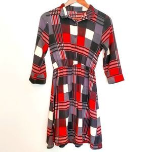 Vintage Hand Made 90's Plaid Dress Cinched Waist Small